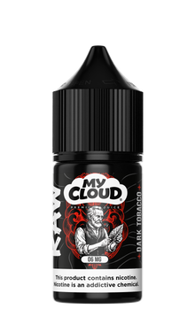 MY CLOUD Raw Dark Tobacco MTL e-liquid bottle with 30ml and 30mg salt nicotine, featuring dark tobacco flavor.