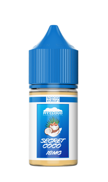 MY CLOUD Secret Coco salt e-liquid in 30ml bottle with 30mg nicotine, featuring coconut flavor and salt nicotine for vaping.