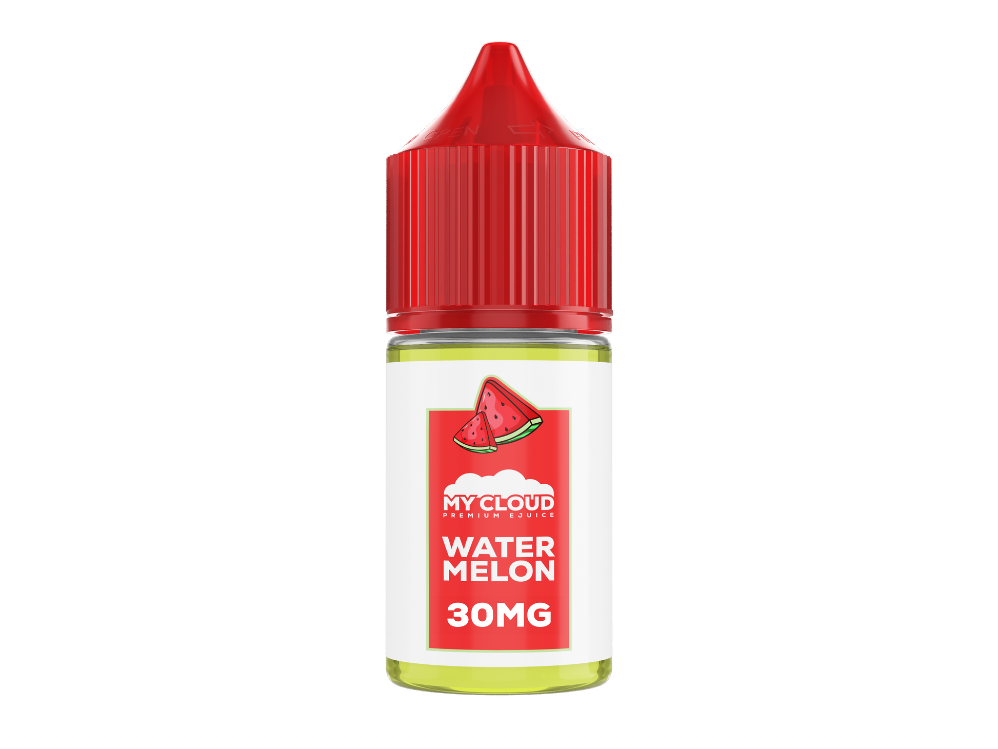 MY CLOUD Watermelon Salt e-liquid bottle with 30ml capacity and 30mg nicotine strength, featuring fresh watermelon flavor.