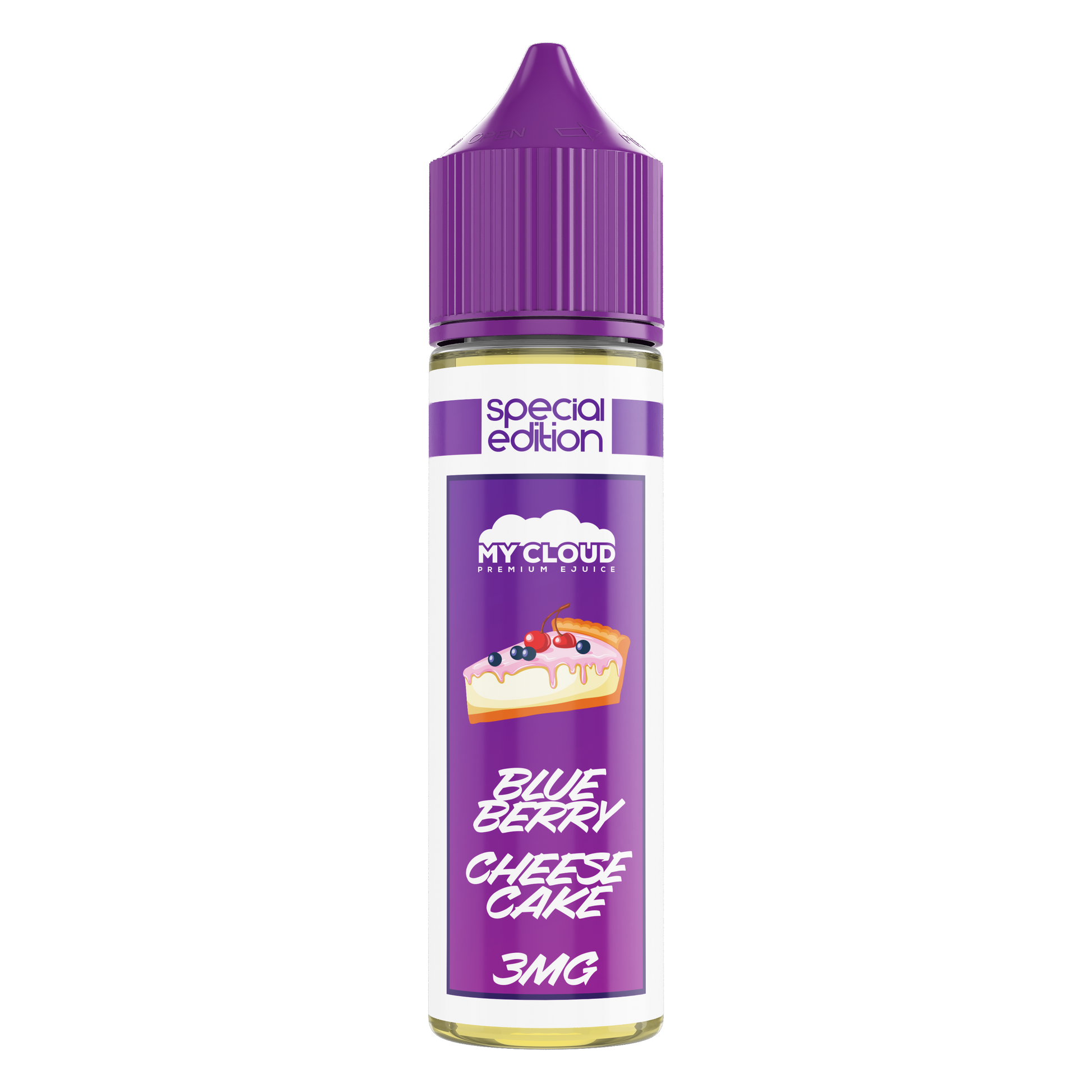 MY CLOUD Blueberry Cheesecake MTL e-liquid bottle with blueberry and cheesecake flavor notes, 30ml size, 6mg nicotine strength.