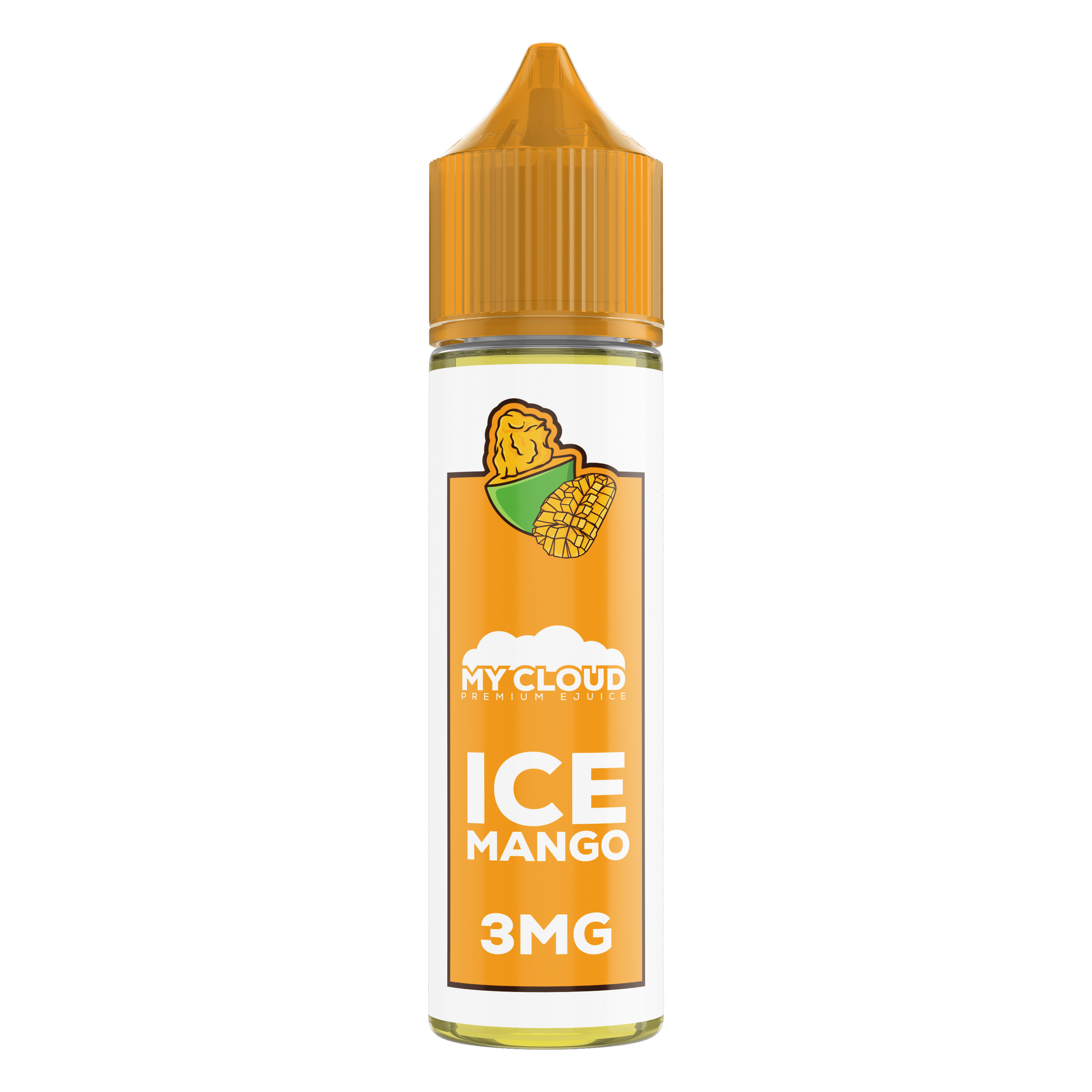 MY CLOUD Ice Mango MTL e-liquid bottle with mango flavor and cool menthol in 30ml size, for vaping.