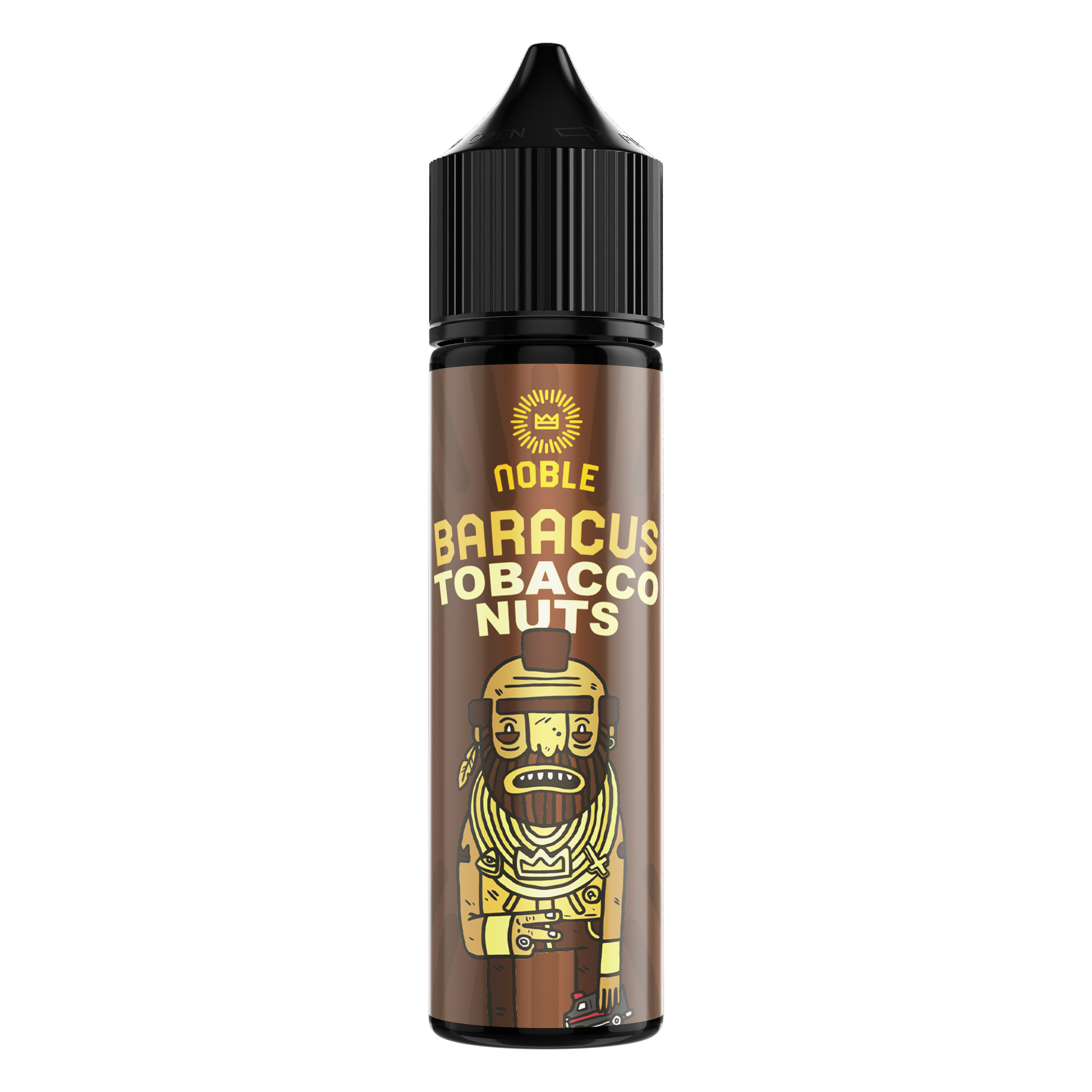 NOBLE BARACUS Tobacco Nuts MTL e-liquid bottle with label showing tobacco and nut flavor profile, 60ml size, 6mg nicotine.