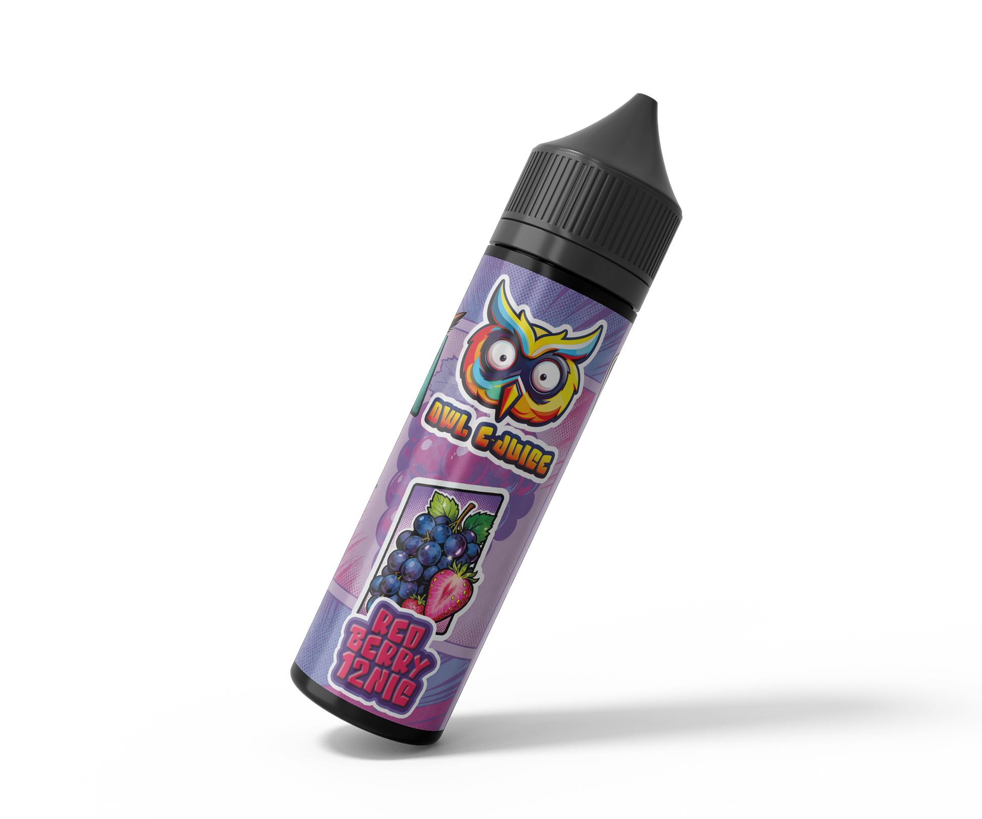 OWL E-JUICE Red Berry 60ml MTL e-liquid bottle with colorful owl label and berry illustrations for vaping.