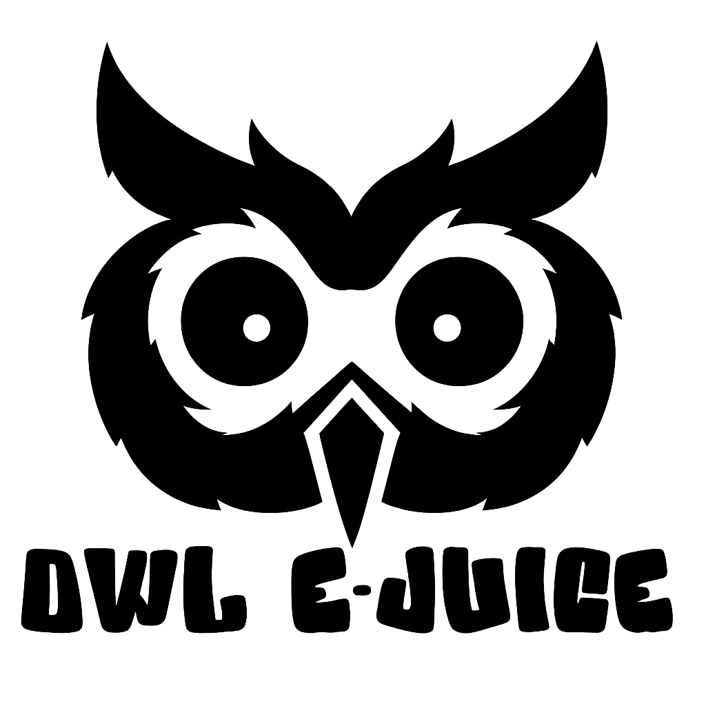 Black owl design with 'OWL E-JUICE' text on a white background