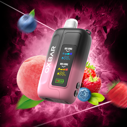 OXBAR ICE-NIC CONTROL 35K disposable vape with Peach Blue Razz flavor, showing the sleek device with flavor label and branding.