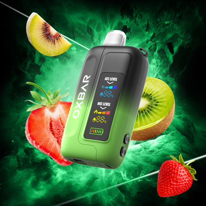 OXBAR ICE-NIC CONTROL 35K disposable vape with strawberry kiwi flavor, 50mg salt nicotine, showing the vape device with flavor label