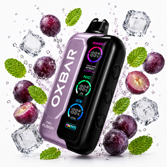 OXBAR TRI-FUSION 50K Series disposable vape with Cairo Grape Mint flavor, featuring a sleek design and visible mouthpiece.
