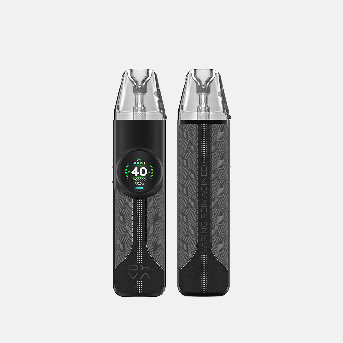 OXVA NeXLIM Series pod system with chequered gray finish, compact and sleek design for vaping convenience.