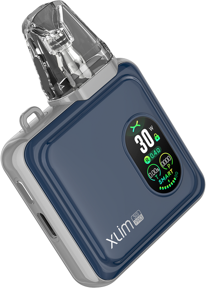 OXVA XLIM SQ PRO pod system in gold carbon finish, compact portable vape device with sleek design.