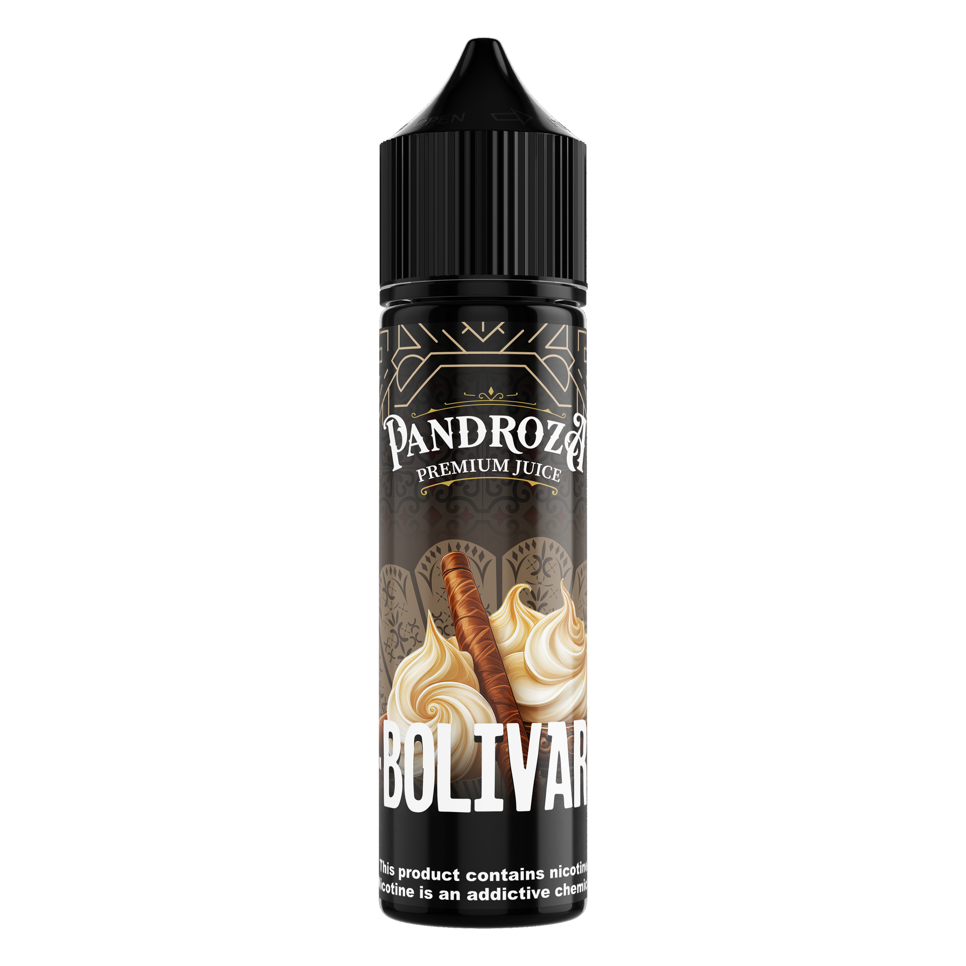 Pandroza Bolivar DL e-liquid in 3mg nicotine, 60ml bottle, featuring bold flavor and sleek packaging design