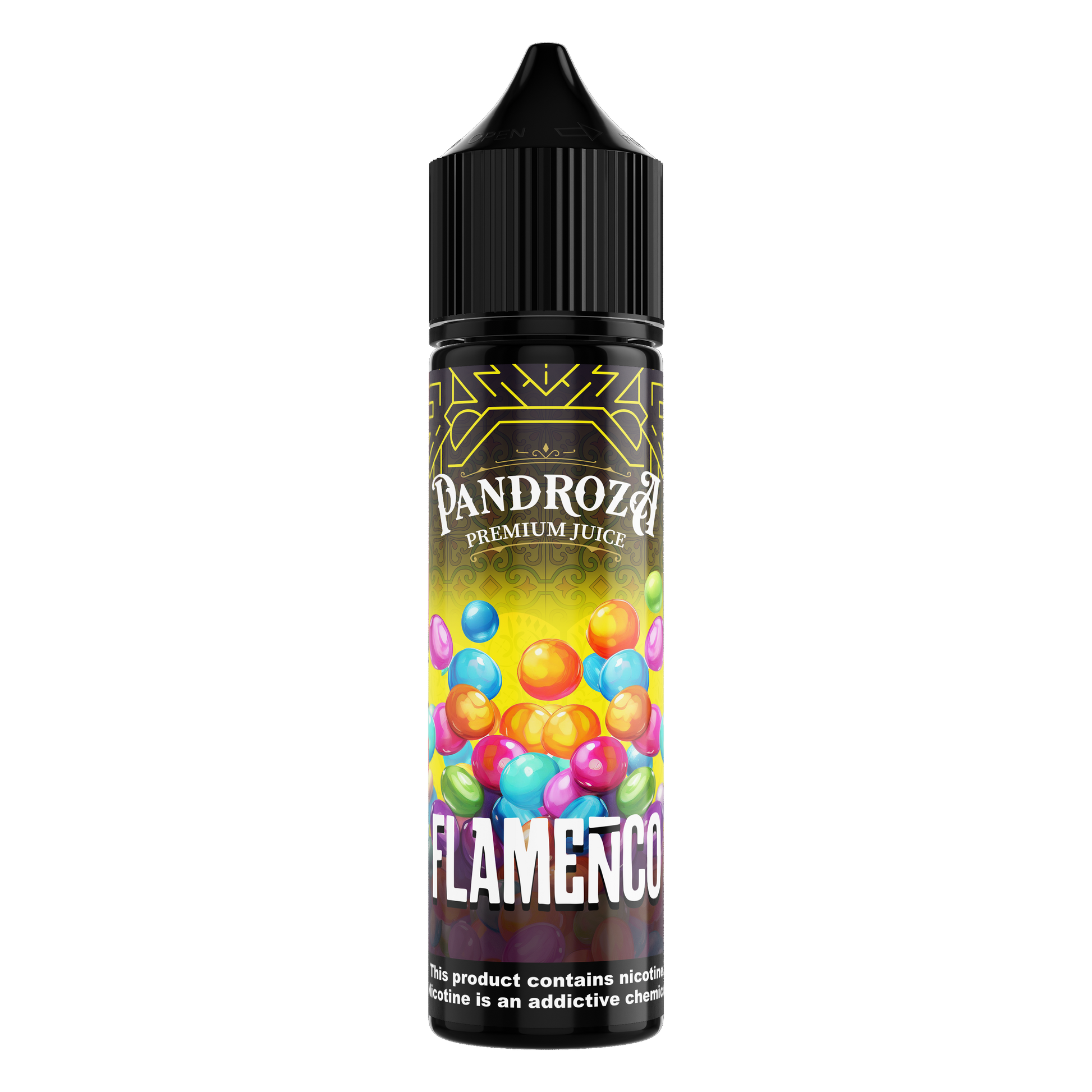 Pandroza Flamenco E-Liquid in 60ml bottle with 3mg nicotine, featuring vibrant flamenco-inspired packaging and design.