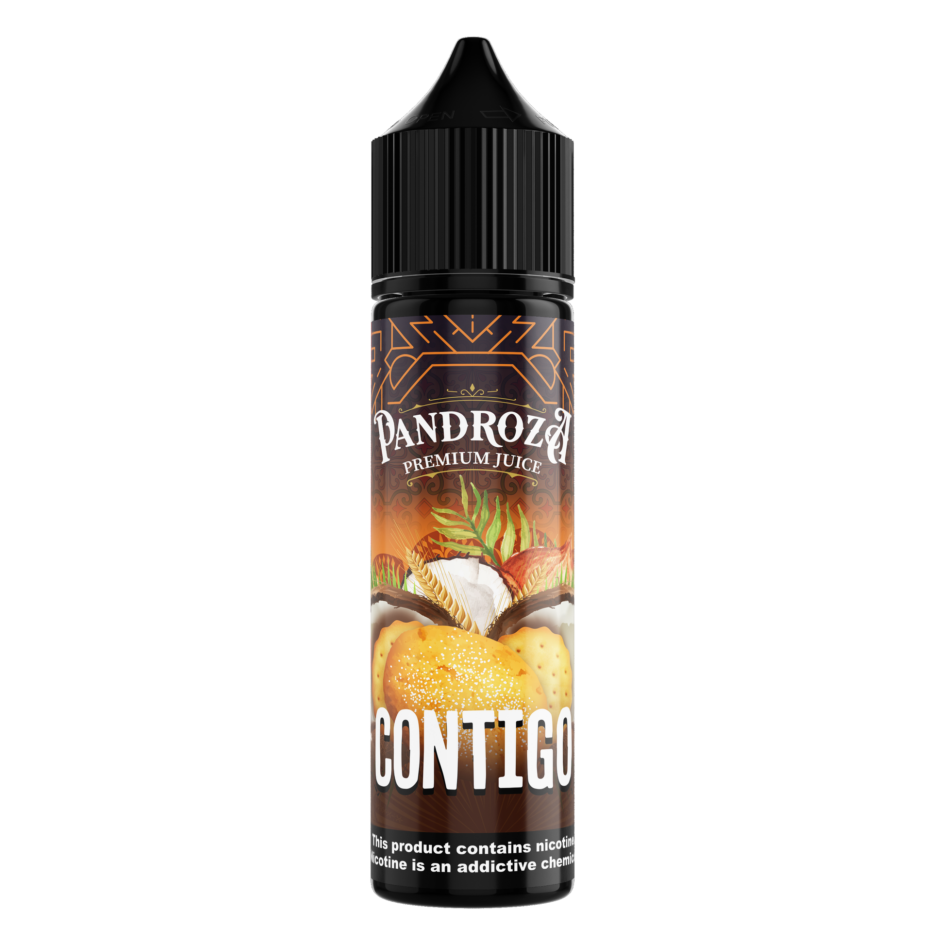Pandroza Contigo DL e-liquid bottle with 30ml capacity and 6mg nicotine, featuring a colorful label design.