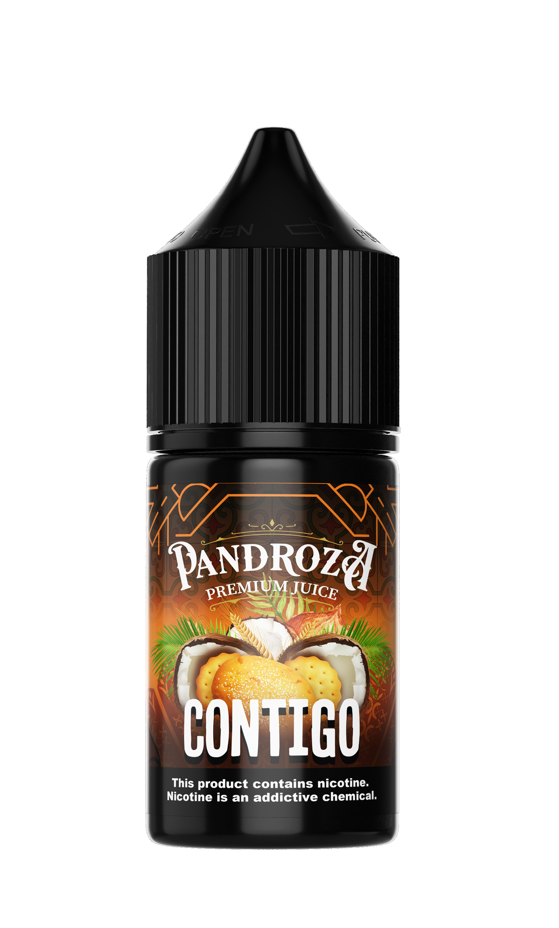 Pandroza Contigo MTL e-liquid bottle with 30ml capacity and 6mg nicotine, designed for mouth-to-lung vaping.