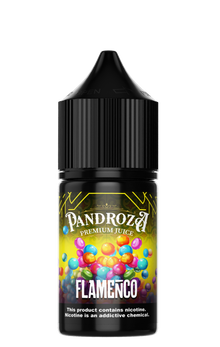 Pandroza Flamenco MTL e-liquid bottle, 30ml, 6mg nicotine, with vibrant label design for vaping enthusiasts.