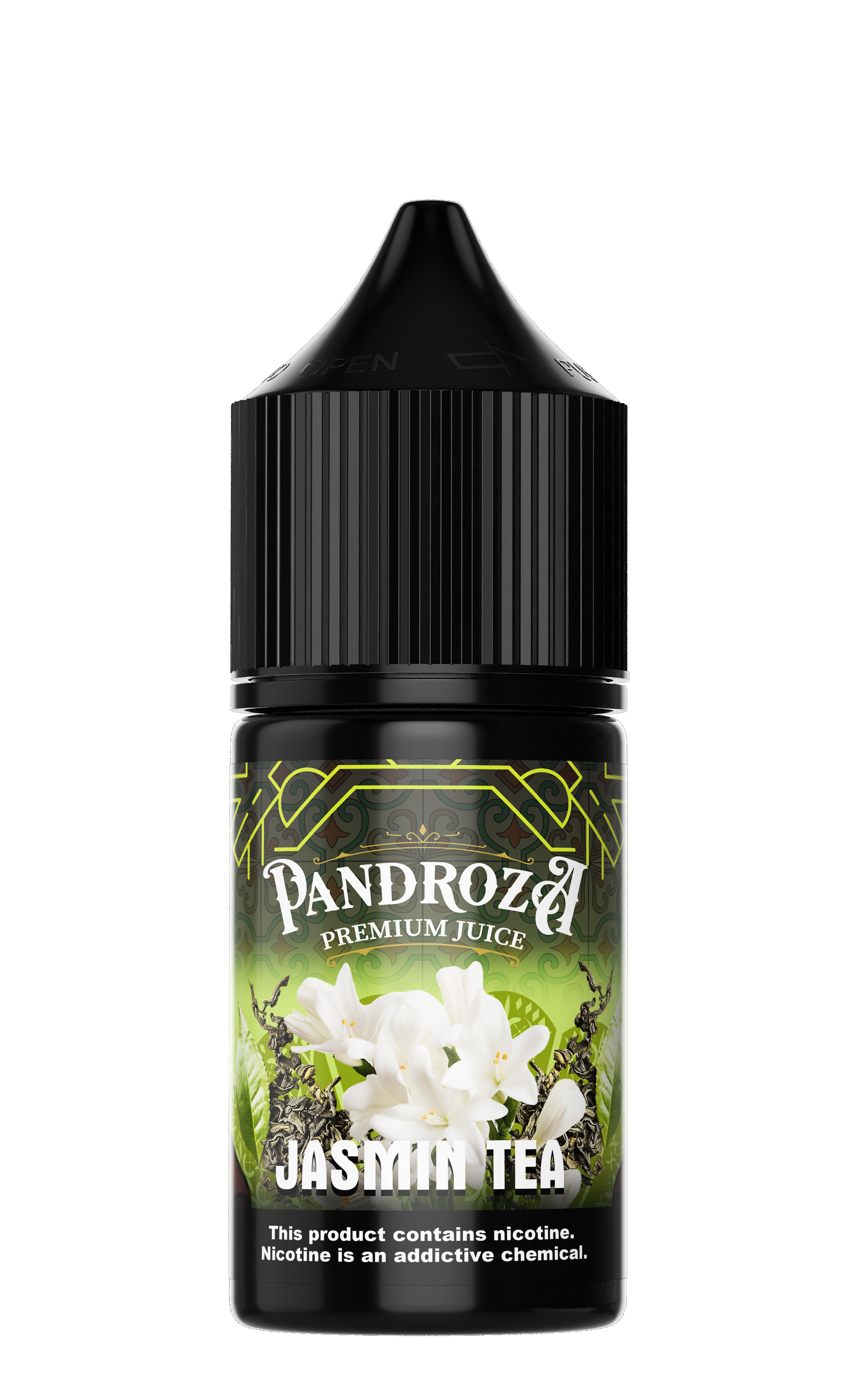 Pandroza Jasmin Tea e-liquid for MTL vaping, 30ml bottle with jasmine tea flavor and 6mg nicotine strength.