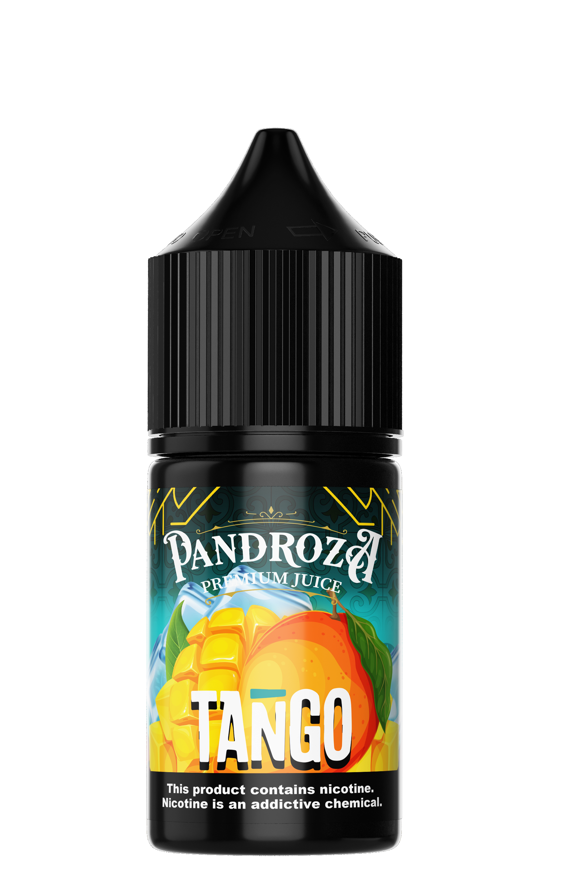 Pandroza Tango Ice MTL e-liquid bottle with 30ml capacity and 6mg nicotine, featuring vibrant branding and packaging.