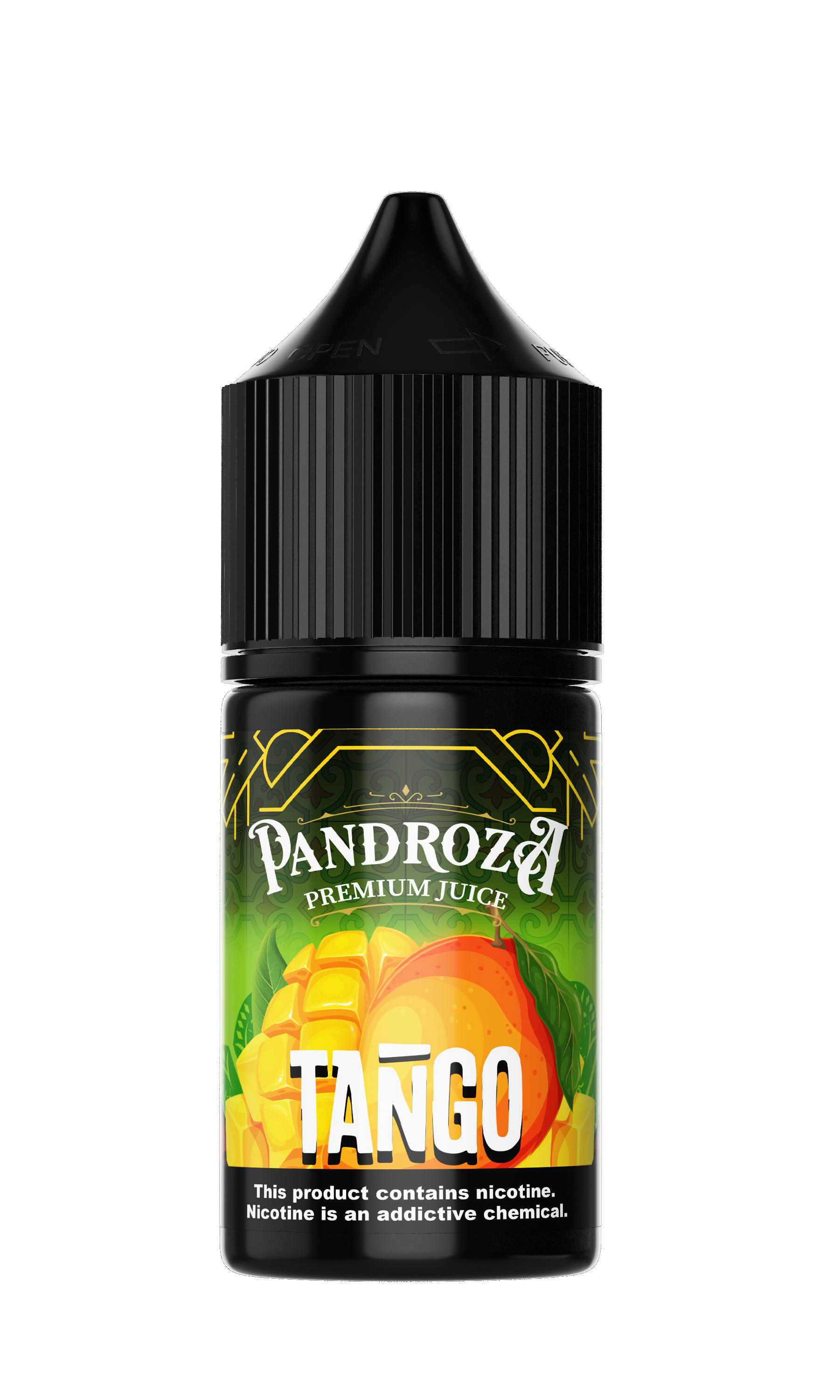Pandroza Tango MTL e-liquid bottle with 30ml capacity and 6mg nicotine, featuring vibrant label design.