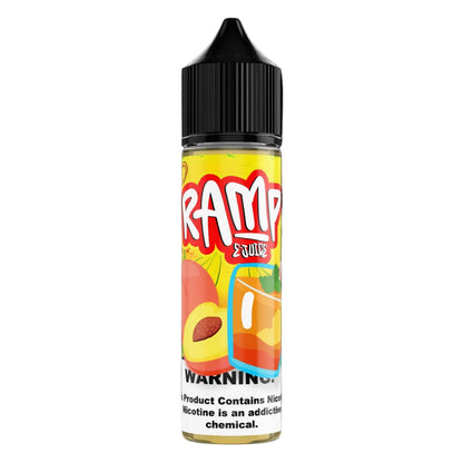 RAMP Peach Ice Tea MTL e-liquid bottle with peach and tea flavor, 60ml capacity, nicotine 6mg, for vaping.
