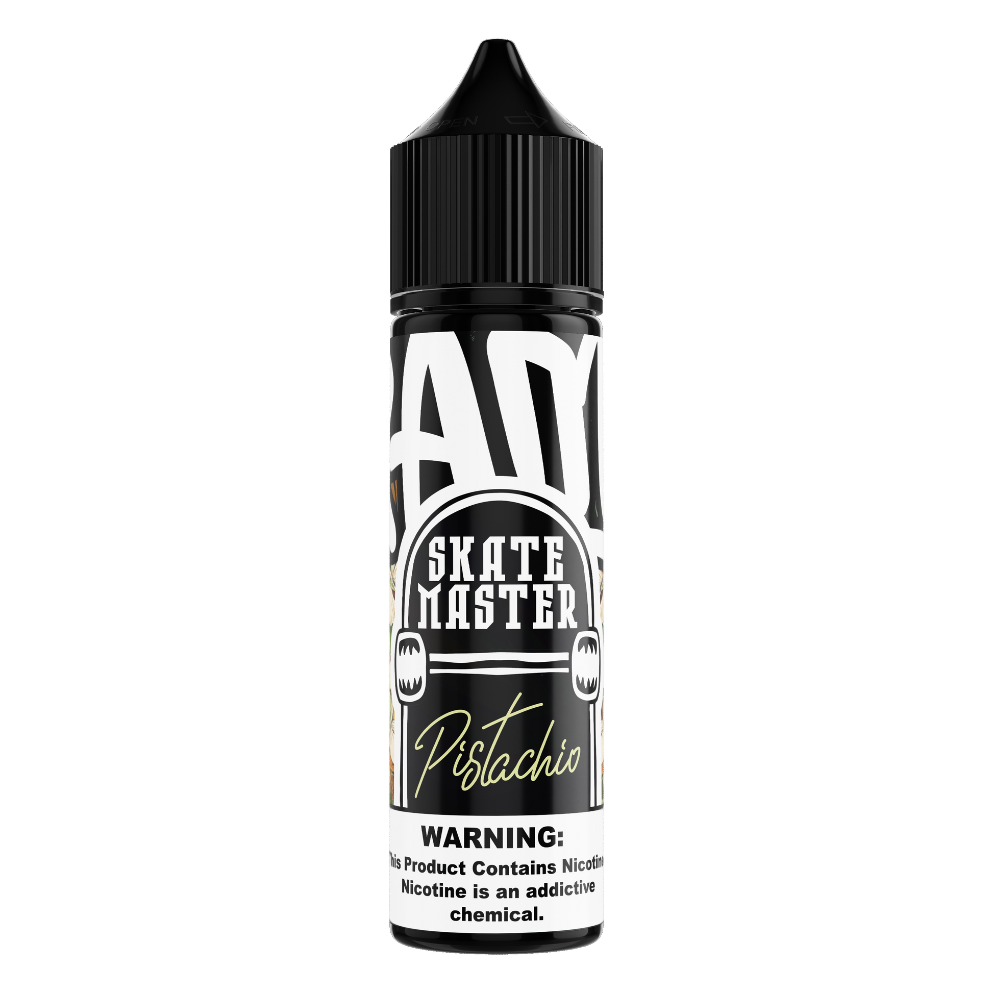 Ramp Skate Master Series E-Liquid Megapack with pistachio and almond flavors, 9mg nicotine, 30ml and 60ml bottles.