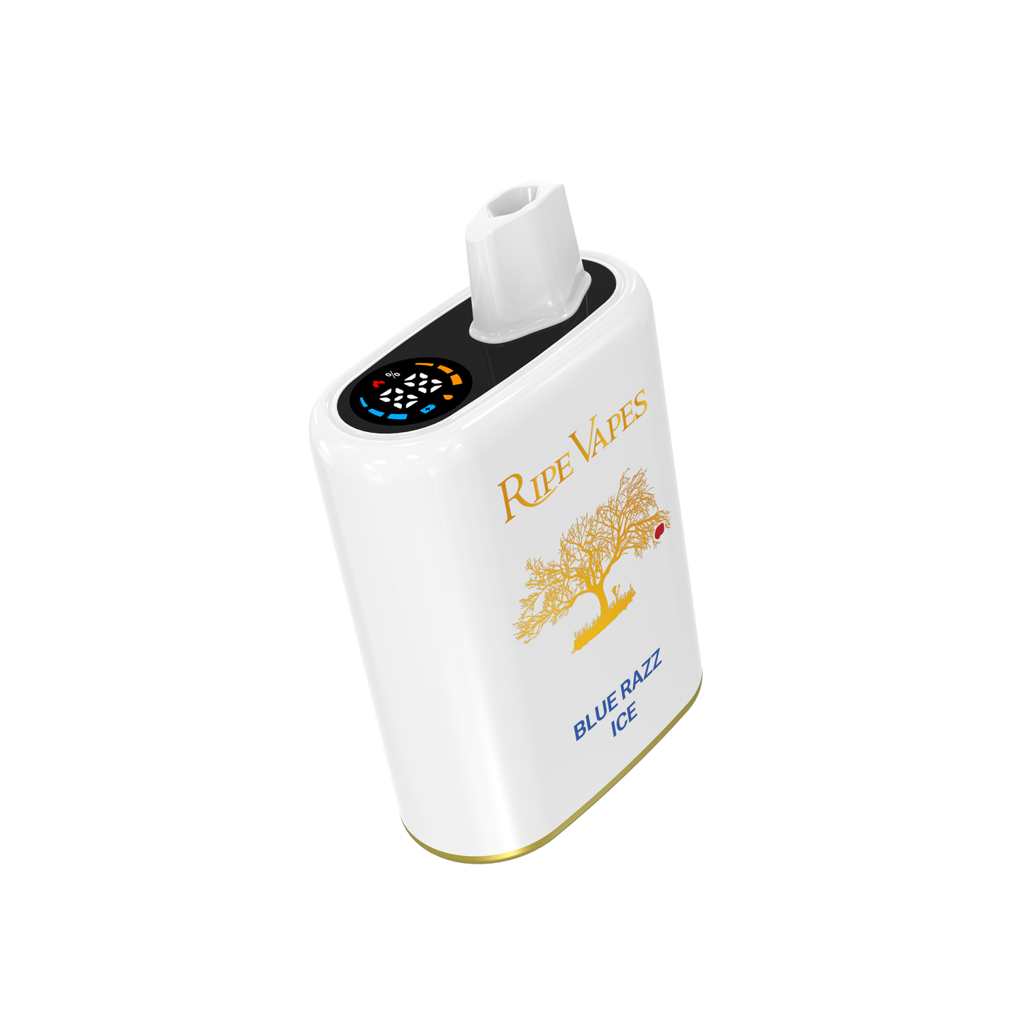 RIPE VAPES Ivory 40K disposable vape with Blue Razz Ice flavor, showing the sleek device and flavor branding.