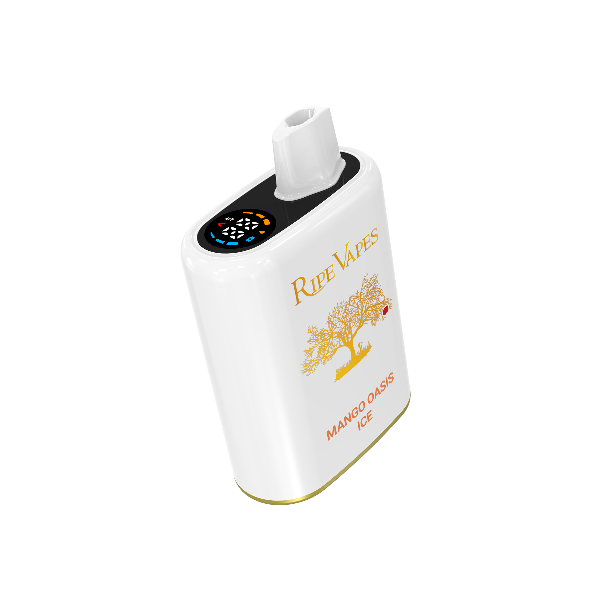 RIPE VAPES Ivory 40K disposable vape with Mango Oasis Ice flavor, featuring a sleek design and a tropical fruit and menthol flavor profile.