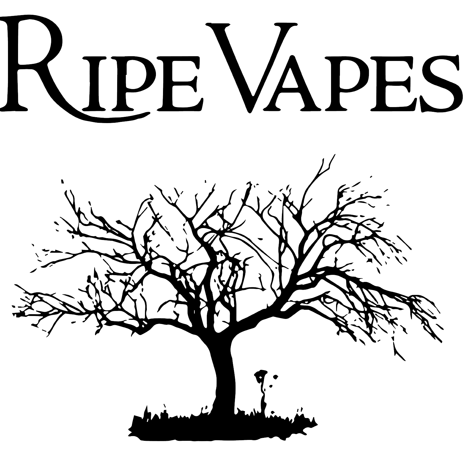 Silhouette of a tree with 'Ripe Vapes' text above on a white background