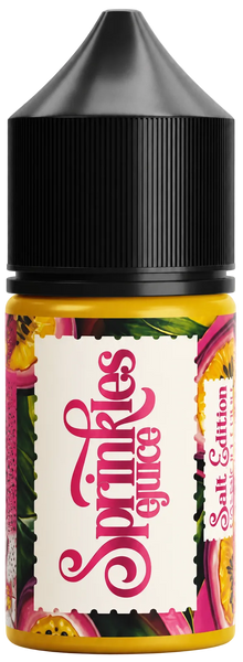 Sprinkles Passion Fruit Salt E-Liquid bottle with 30ml size and 25mg nicotine salt, featuring passion fruit flavor and bright packaging.