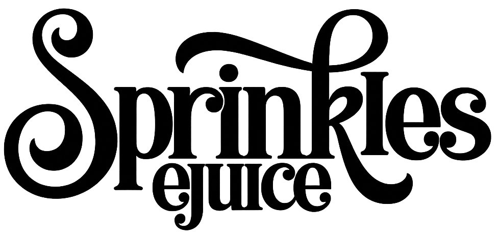 Black 'Sprinkles ejuice' text on a white background