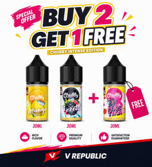 Fast Bundle Chubby Salt E-Liquid offer, featuring three bottles with buy 2 get 1 free, in sleek packaging with colorful labels.