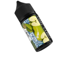 Bottle of THE BARTENDER Green Apple Salt E-Liquid, 30ml, 30mg nicotine salt for vaping, with green apple flavor visible in the image.