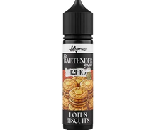 E-Liquid by THE BARTENDER, Lotus Biscuits flavor, 60ml bottle with MTL nicotine, featuring a sleek design and detailed label.