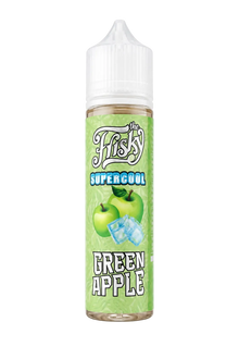 E-liquid bottle from THE FRISKY E-JUICE featuring THE FRISKY SUPERCOOL GREEN APPLE flavor, 60ml MTL vape juice with 9mg nicotine.