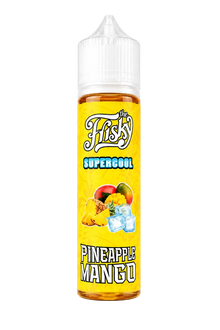 Bottle of THE FRISKY SUPERCOOL PINEAPPLE MANGO E-Liquid by THE FRISKY E-JUICE, 60ml MTL vape juice with pineapple and mango flavor.
