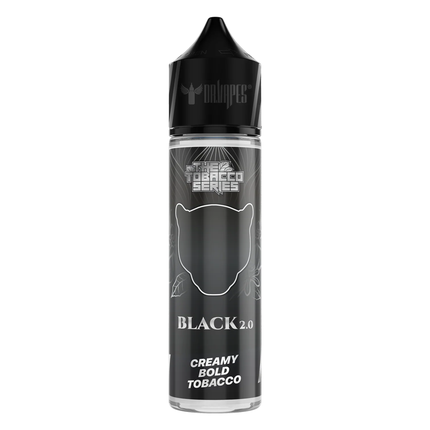 Black 2.0 MTL e-liquid by The Tobacco Series, 60ml bottle with 12mg nicotine, showcasing sleek black packaging.