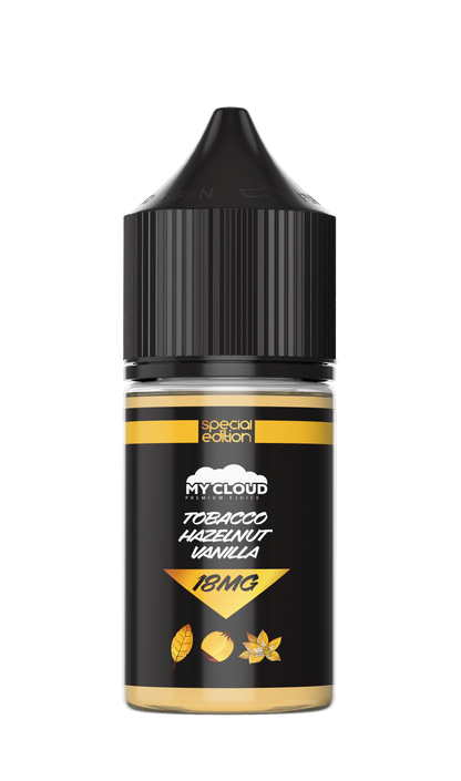 Black and yellow vape juice bottle with 'My Cloud' branding on a white background