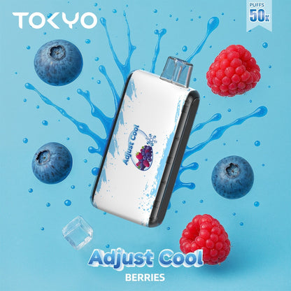 TOKYO Adjust Cool 50K Puffs disposable vape with berries flavor, 50mg salt nicotine, designed for long-lasting vaping.