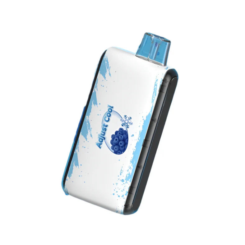 TOKYO ADJUST COOL 50K Disposable Vape in Blue Razz flavor, showing the sleek blue device with branding and puff count details.