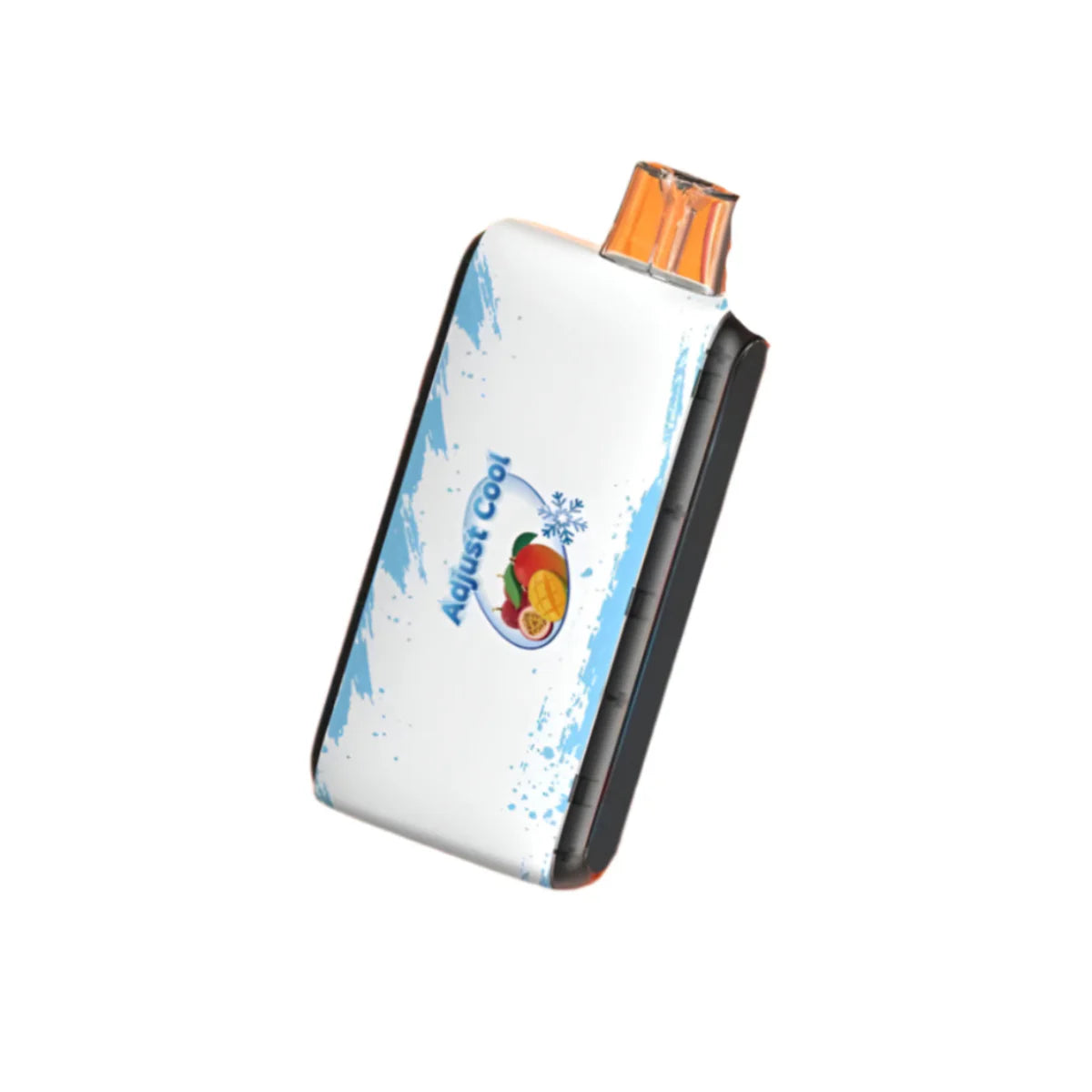TOKYO ADJUST COOL 50K disposable vape with Mango Passion Fruit flavor, featuring vibrant fruit imagery and sleek design.