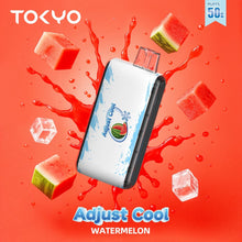 TOKYO ADJUST COOL 50K disposable vape with watermelon flavor, showing the sleek design and vibrant watermelon graphics.