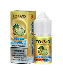 TOKYO E-JUICE Super Cool Breezy Pineapple 30ml salt e-liquid bottle with pineapple flavor and nicotine salt in clear packaging