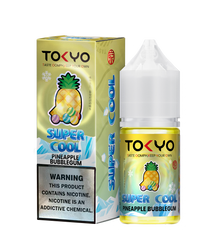 TOKYO E-JUICE Super Cool Pineapple Bubblegum Salt E-Liquid 30ml bottle with vibrant label and colorful design.