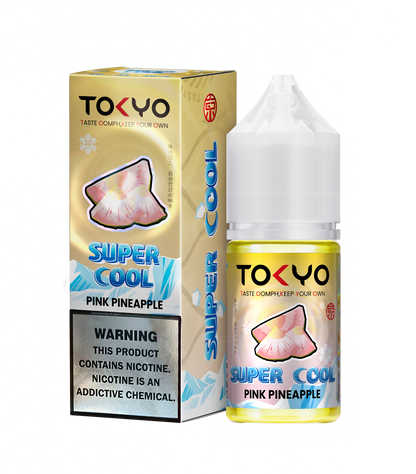 TOKYO E-JUICE Super Cool Pink Pineapple 30ml salt e-liquid bottle with vibrant pink pineapple label and colorful design