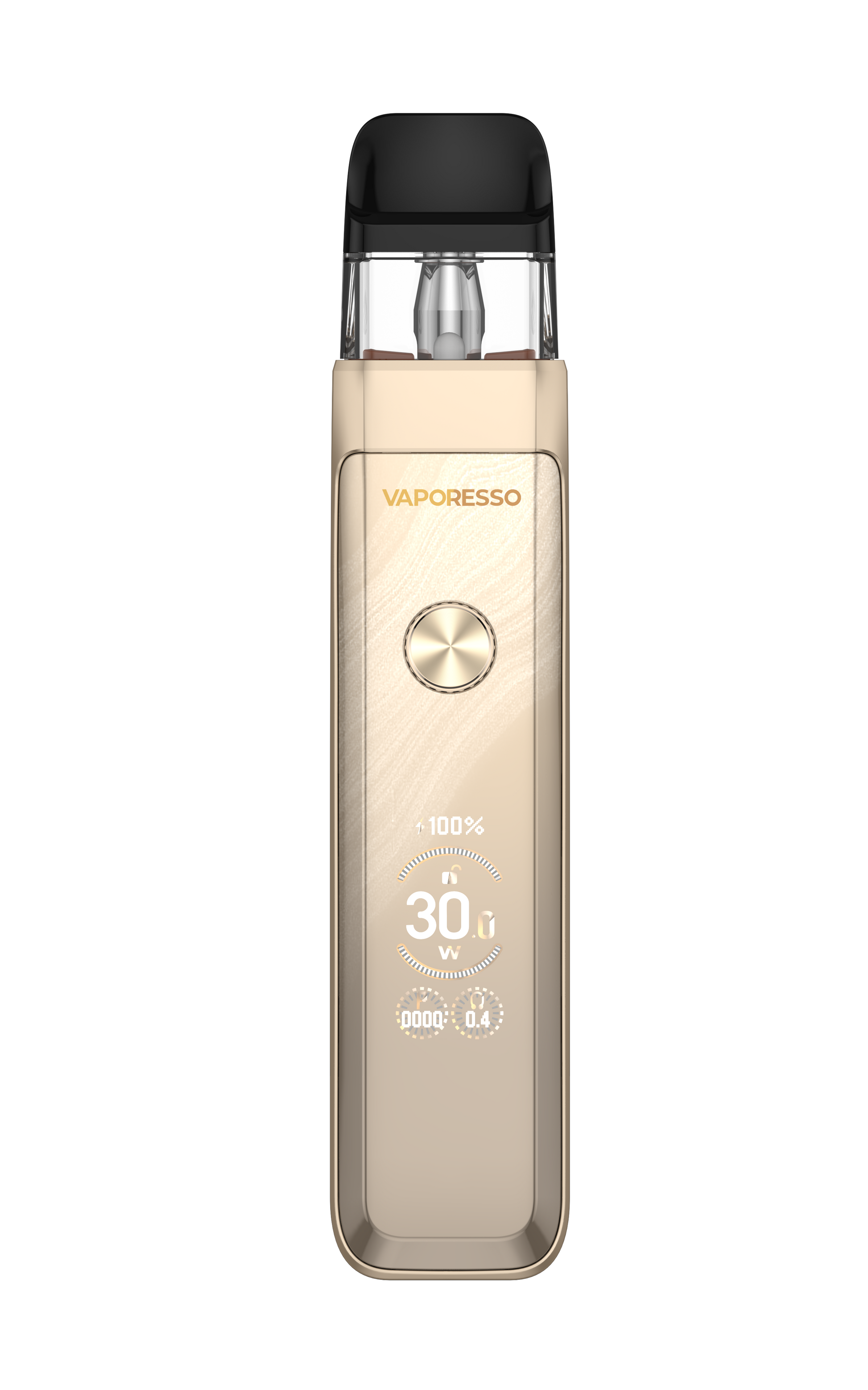 VAPORESSO XROS PRO 2 pod system in glittering gold from the VAPORESSO XROS series, showing its sleek design and compact size.