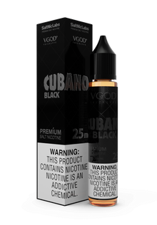 VGOD Cubano Black 30ml salt e-liquid bottle with black label and dropper cap, designed for vaping.