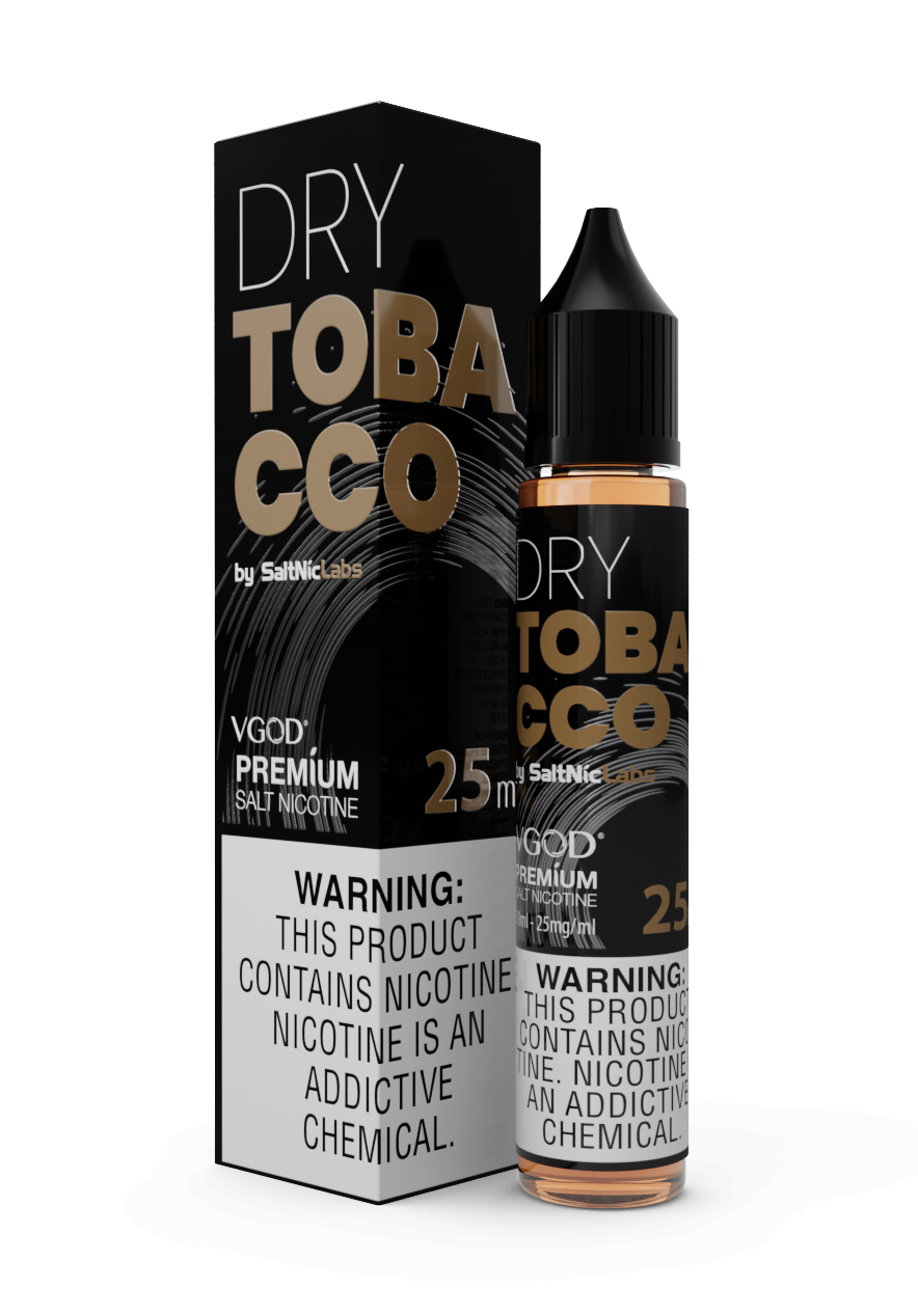 VGOD Dry Tobacco 30ml e-liquid salt bottle featuring rich tobacco flavor and salt nicotine for vaping.