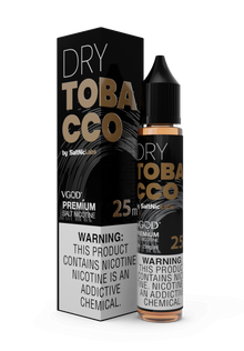 VGOD Dry Tobacco 30ml e-liquid salt bottle featuring rich tobacco flavor and salt nicotine for vaping.