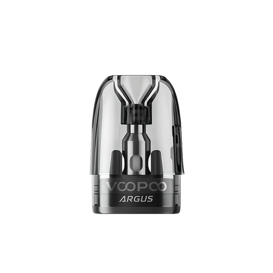 VOOPOO ARGUS top fill cartridge, 3ml capacity, for vaping device, clear plastic body showing the cartridge's interior and top fill design.