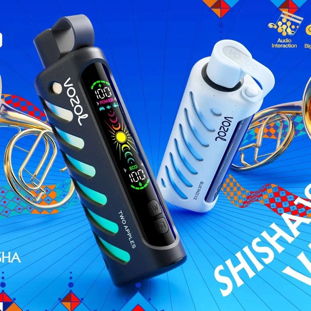 VOZOL GEAR SHISHA disposable vape with Berry Ice flavor, featuring 25,000 puffs and water-mint design.