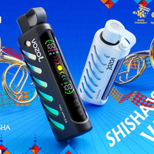 VOZOL GEAR SHISHA disposable vape with berry ice flavor, 25,000 puffs, featuring a sleek design and colorful berry and mint imagery.