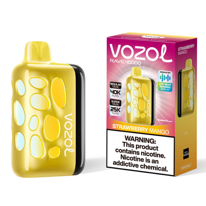 VOZOL RAVE 40K disposable vape with strawberry mango flavor, dual power and surge mode, EU warehouse, 700x700 image